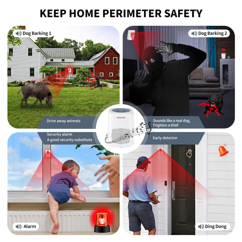 Barking Dog Motion Sensor-Pir Human Body Dog Barking Alarm Realistic Wireless Loud 1000Ft Door Chimes Home Security 1 Receiver 1 Motion Dectector Driveway Alarm Kit… 1Detectors+1Receiver