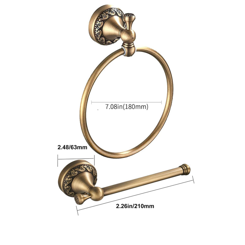 Antique Brass Toilet Paper Holder,Brass Hand Towel Ring,Antique Towel Holder Toilet Paper Hanger 2 Pieces,Retro Tissue Roll Holder Bathroom Accessories Wall Mounted Antique B