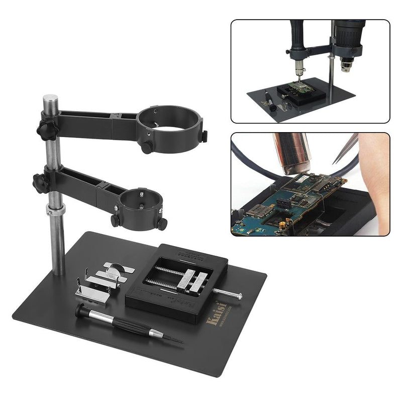 Heavy Duty Hot Air Gun Holder Cast Aluminum Base Clamp with 2 Fixtures for BGA Rework Soldering Station