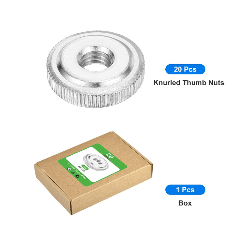 uxcell 20Pcs M8 Knurled Thumb Nuts, Carbon Steel Round Knurled Flat Head Through Hole Handle Nut, Lock Adjusting Nuts, Thin Type, Nickel Plated, Silver 20