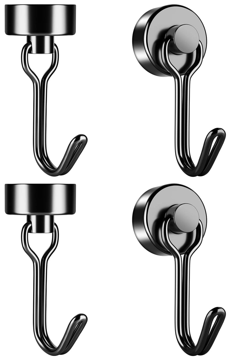 FINDMAG 4 Pack Black Magnetic Hooks 40LBS Neodymium Magnet Hooks, Strong Magnetic Hooks for Hanging, Magnet with Hooks for Kitchen, Office, Garage, Warehouse 20mm 40LBS 4Pack