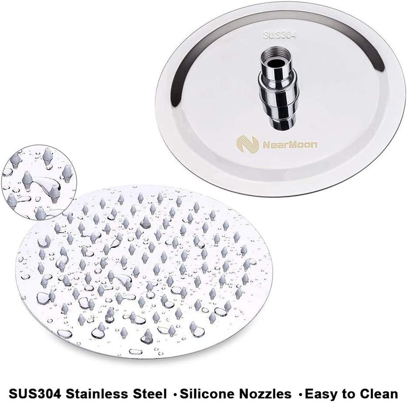 NearMoon Rain Shower Head with 11'' Adjustable Arm, High Pressure Stainless Steel Rainfall Shower, Ultra-Thin Design - Pressure Boosting (8 Inch, Chrome) 8 Inch