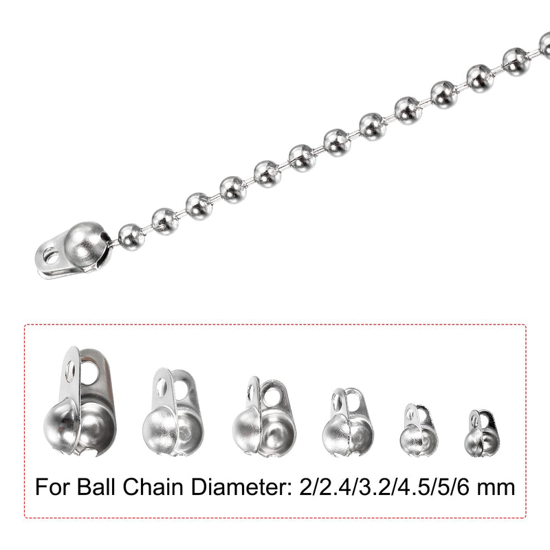 MECCANIXITY Ball Chain Connector, Stainless Steel Ball Tips Clamshell Style Crimp Link Connection Fit for 2/2.4/3.2/4.5/5/6mm Ball Chain, Pack of 130