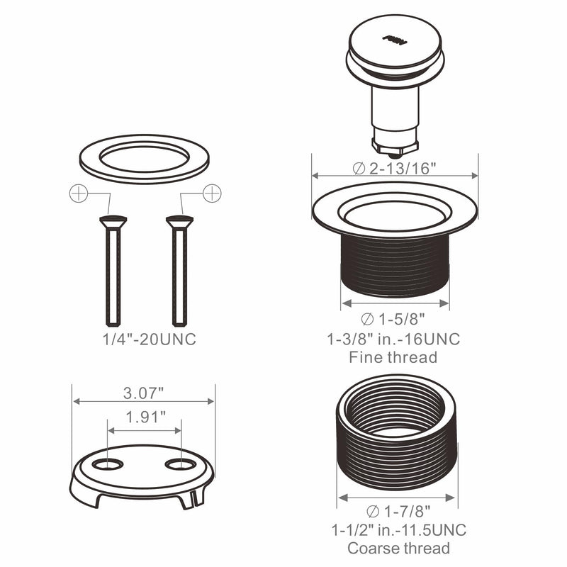 Black Bathtub Drain Tip Toe Tub Conversion Kit Assembly,Wellup Tub Drain Trim Kit with Two Hole Overflow Faceplate,Matte Black 2-Holes