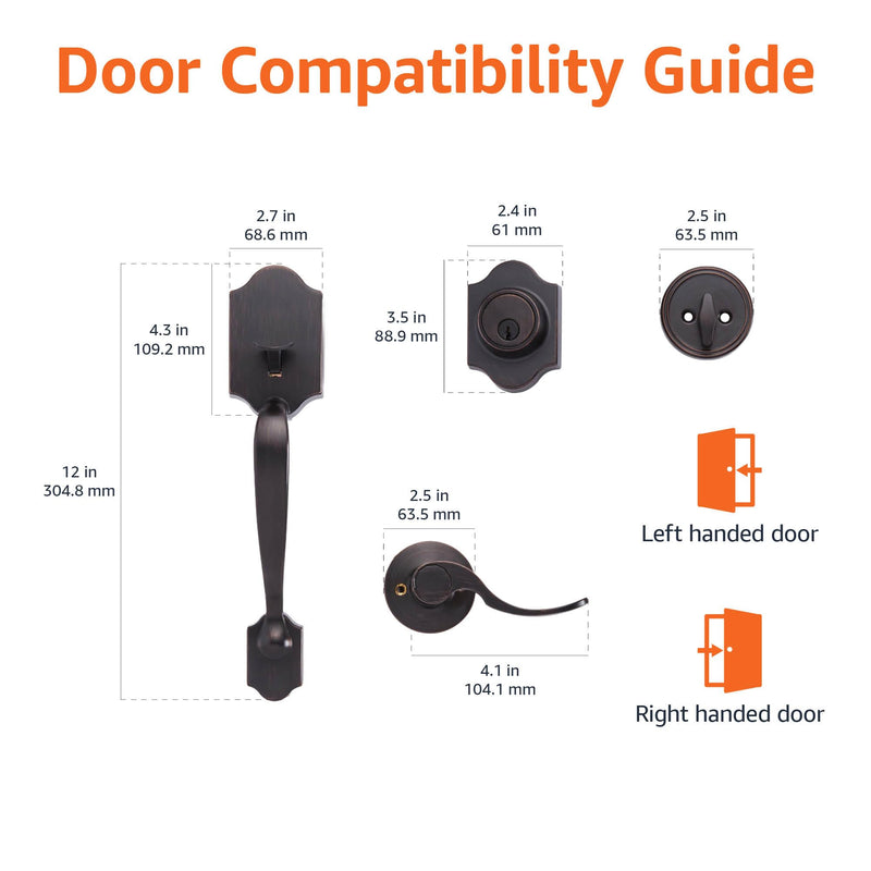 Amazon Basics Front Door Lock Set, Handleset with Shelby Lever, Level Door Handle, Exterior, Single Cylinder Packs, Oil Bronze, 1-Pack 1 Pack