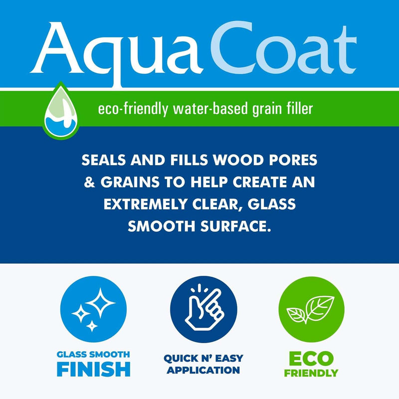 Aqua Coat Water-Based Clear Wood Grain Filler Gel, Fast-Drying, Low Odor, Low VOC, Sandable, Stainable & Paintable, Easy Water Cleanup, Glossy Finish, 16 oz Pint