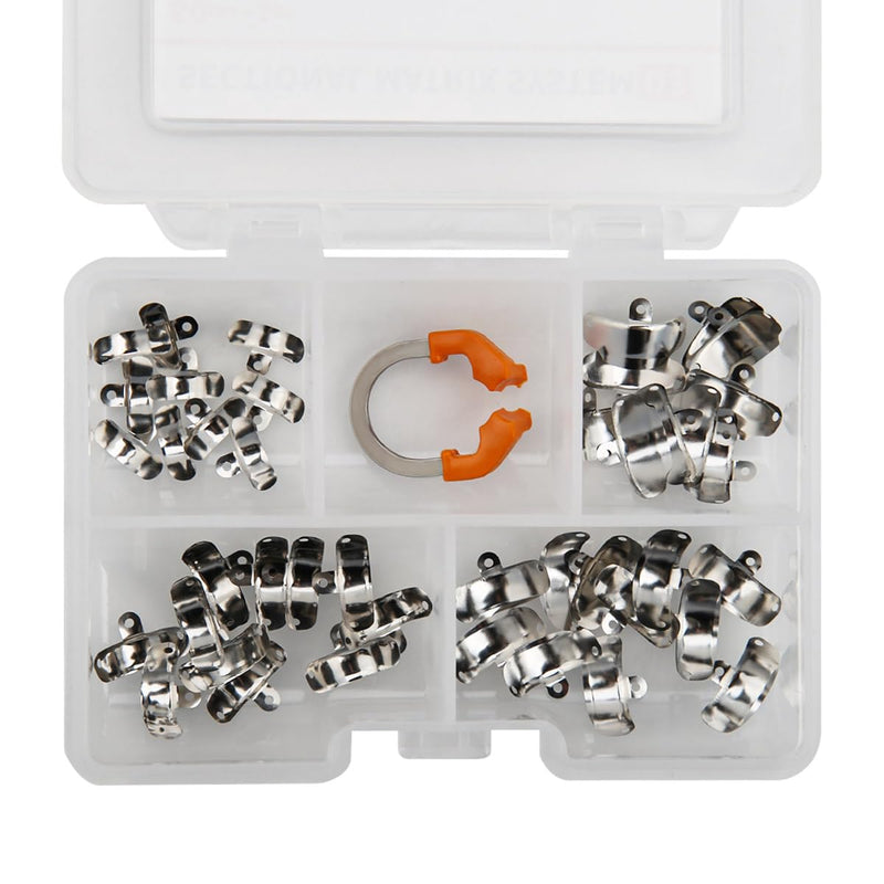 D3 Dental Sectional Matrix System Set M4 3.0 | Tooth Interproximal Sectional Contoured Metal Matrices Band R7 1.0,Metal Matrices Clamp Ring（50Pcs+1Pcs） D3