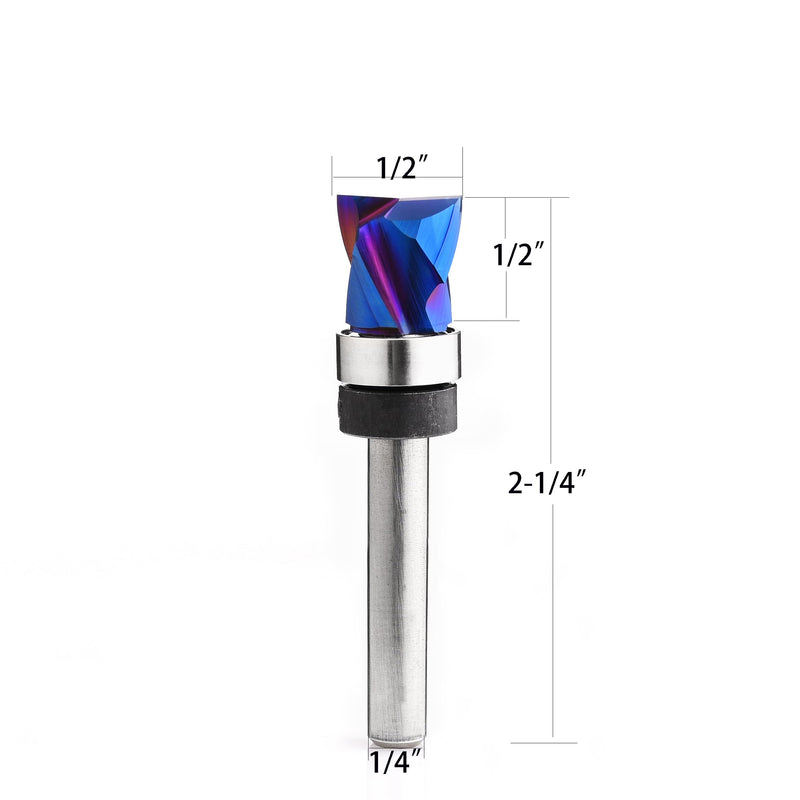 Compression Flush Trim Router Bits Top Bearing CNC Solid Carbide 1/4 shank1/2“Cutting Diameter2-1/4” Overall Length Pattern Template Woodworking Tool CFB456 1/2 inch diameter, 0.5 inch length