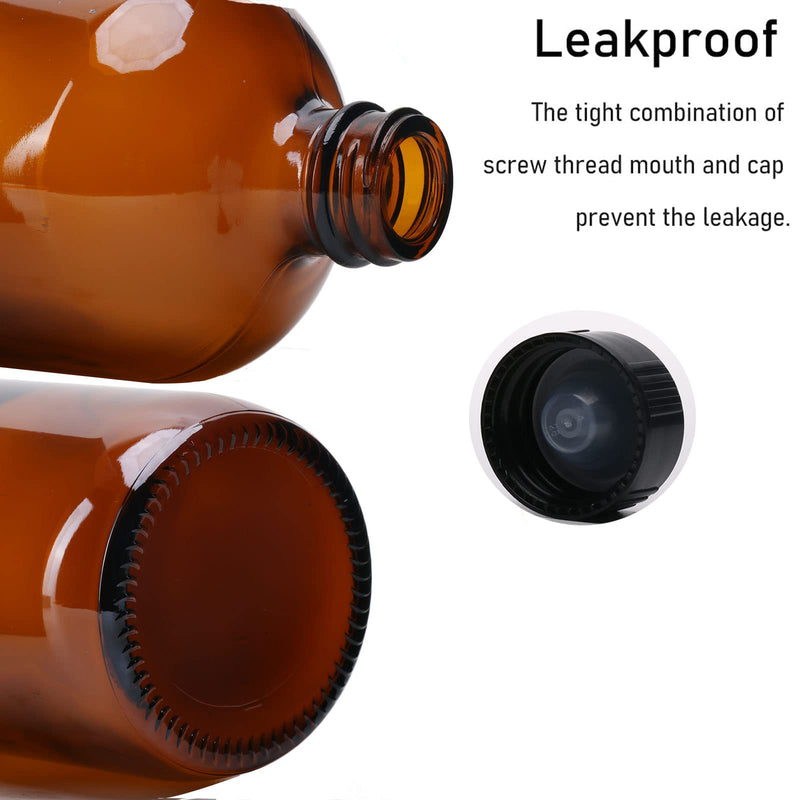 2pcs 16oz Amber Glass Boston Round Bottles with Air Tight Seal Phenolic Poly Cone Caps.Perfect Glass Containers for Secondary Fermentation,Storing condiment,Homemade Essential Oils,plant,kitchen - NewNest Australia