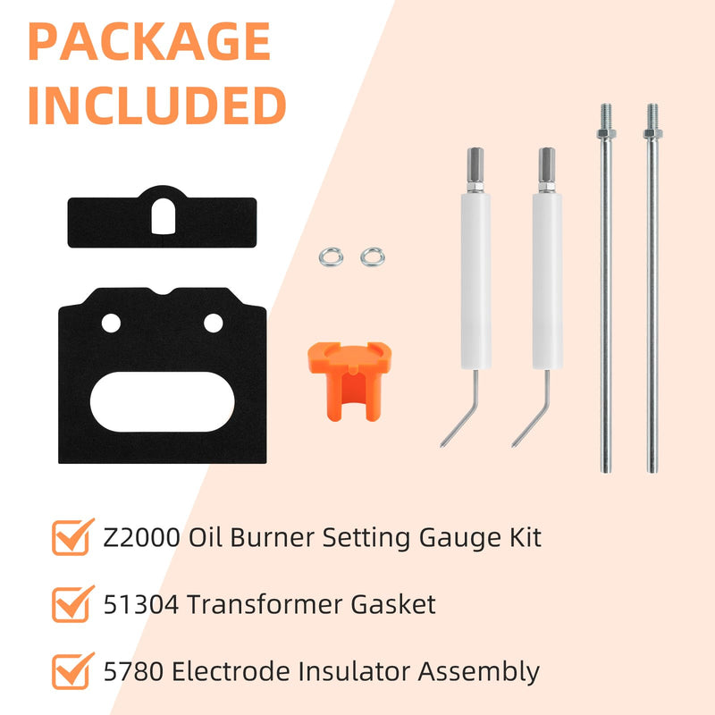 5780 Electrode Insulator Assembly Kit for Beckett Oil Burners | Electrode Insulator kit With Z2000 Setting Gauge, 51304 Transformer Gasket，Fits for Oil Burners AF/AFG/SF/SR/AFII Models