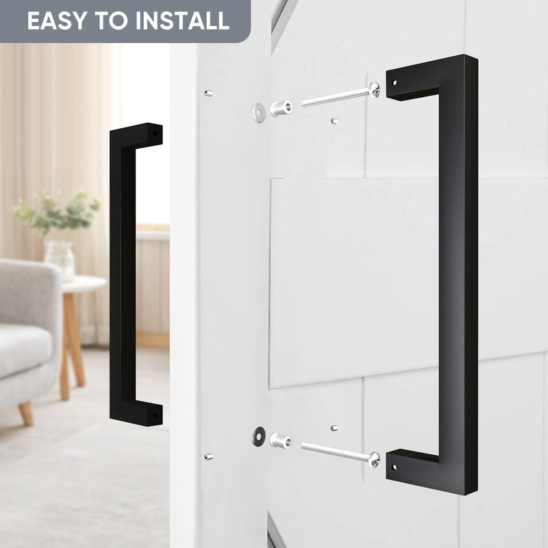 JUBEST 12" Matte Black Push Pull Bar Handle, Sliding Barn Door Handles, Heavy Duty Double Sided Door Handle for Barn Doors, Garage, Easy to Install