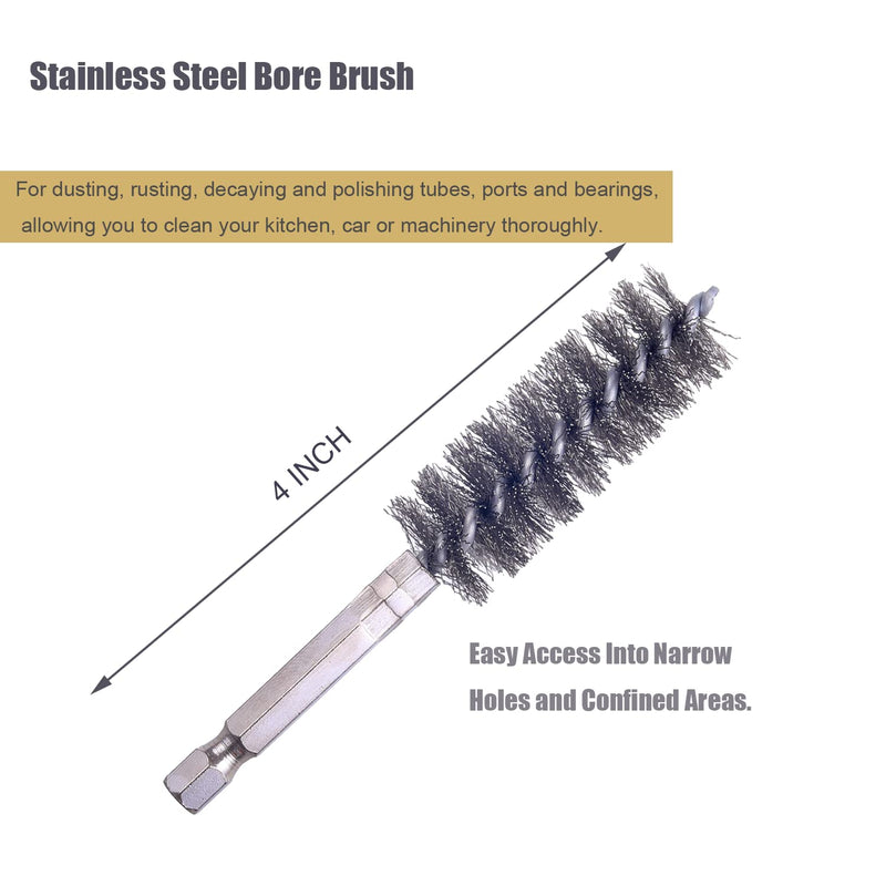 10 Pcs Bore Brush for Drill, Drill Wire Bore Brush, Stainless Steel Bore Brush Set witn 1/4 Inch HexShank, Drill Wire Brush for Power Drill Impact Driver