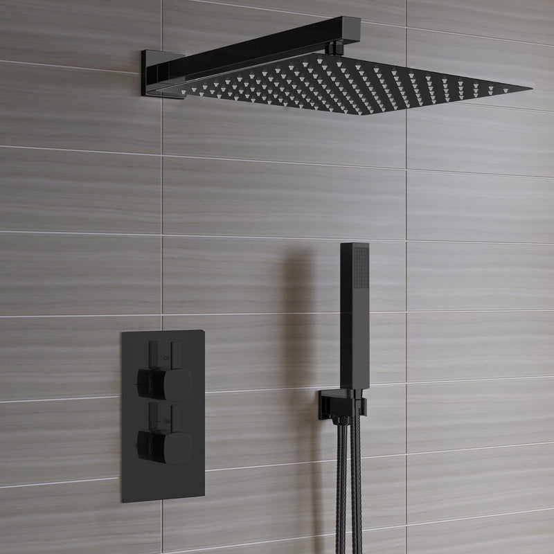 Voolan 20" Square Shower Arm with Flange and Teflon Tape, Extension Shower Head Arm for Bathroom Fixed Shower Head, Solid Stainless Steel, Wall Mounted (Matte Black) Matte Black 20 Inch