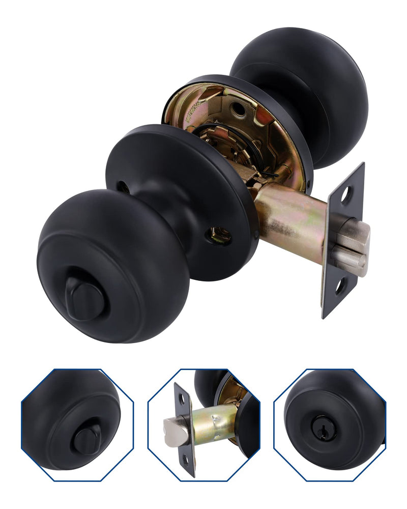 (3 Pack Matte Black Door Knobs Interior Keyed Difference Entry Front Bedroom Doorknobs with Lock Flat Ball Handle Lock Sets 3 Matte Black keyed Difference