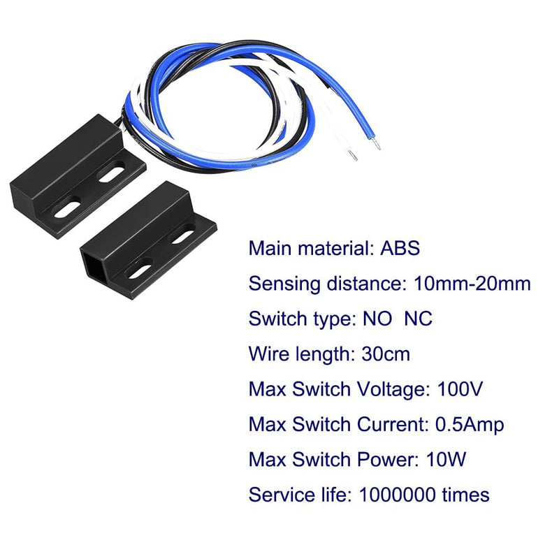 3 Sets NO/NC Black Magnetic Switch Wiring Recessed Door Sensor Hidden Window Contact Reed Switch for Access Control Replace Alarm System Black-NO/NC