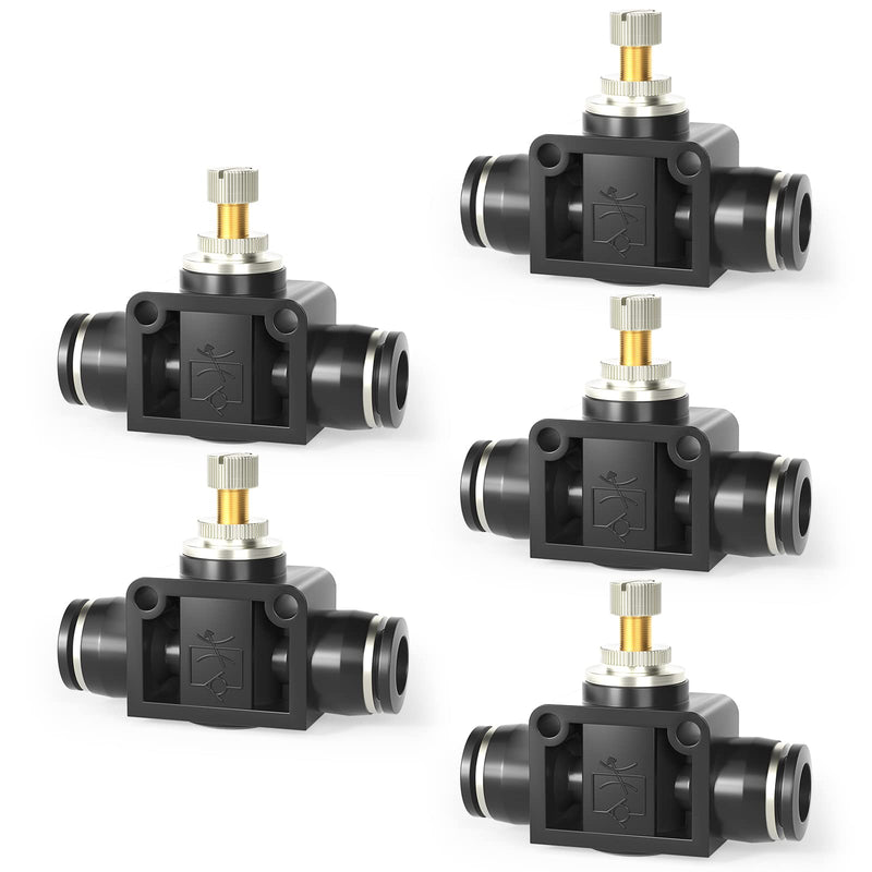 TAILONZ PNEUMATIC 8mm Tube OD Air Flow Control Valve with Push-to-Connect Fitting, in-Line Speed Controller Union Straight SCF-8 (Pack of 5)