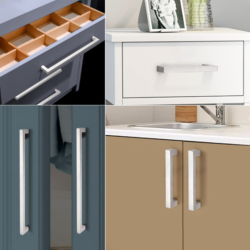 Probrico 20 Pack|Square Cabinet Handles 5 inch Holes Centers Stainless Steel Cupboard Bar Pulls Brushed Nickel Drawer Pulls 5.5 inch Total Length hole center 5"