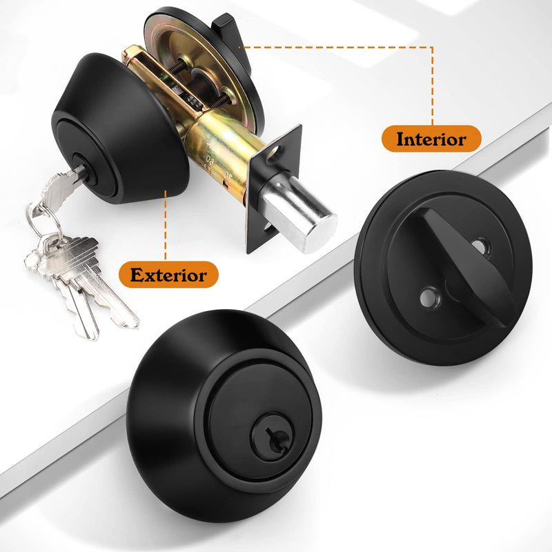 Probrico Black Single Cylinder Deadbolt,Keyed One Side,Residential Security Round Door Lock for Interior and Exterior,4Pack 4