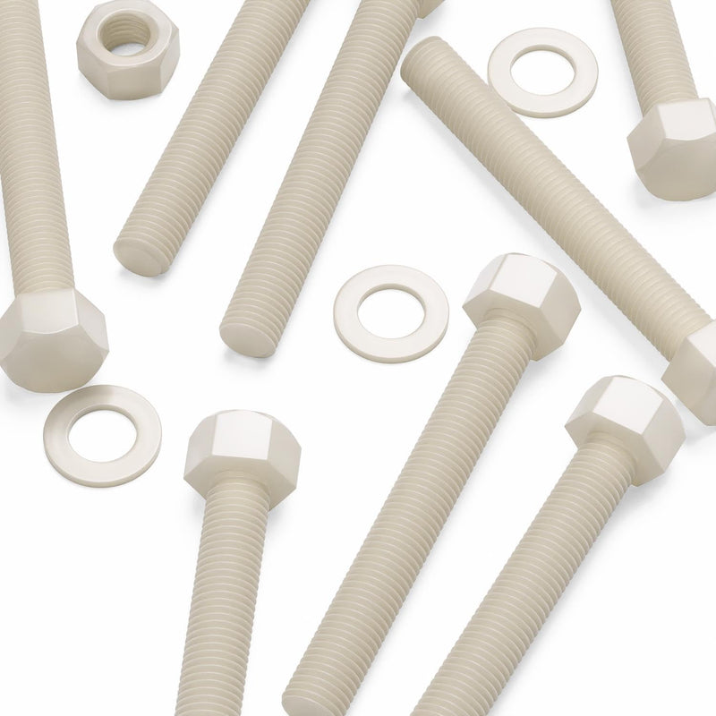 5X Natural Nylon PA66 Hex Head Plastic Bolts, Nuts & Washers, M20 x 150 mm, Fastener, (25/32 x 5 29/32 in)