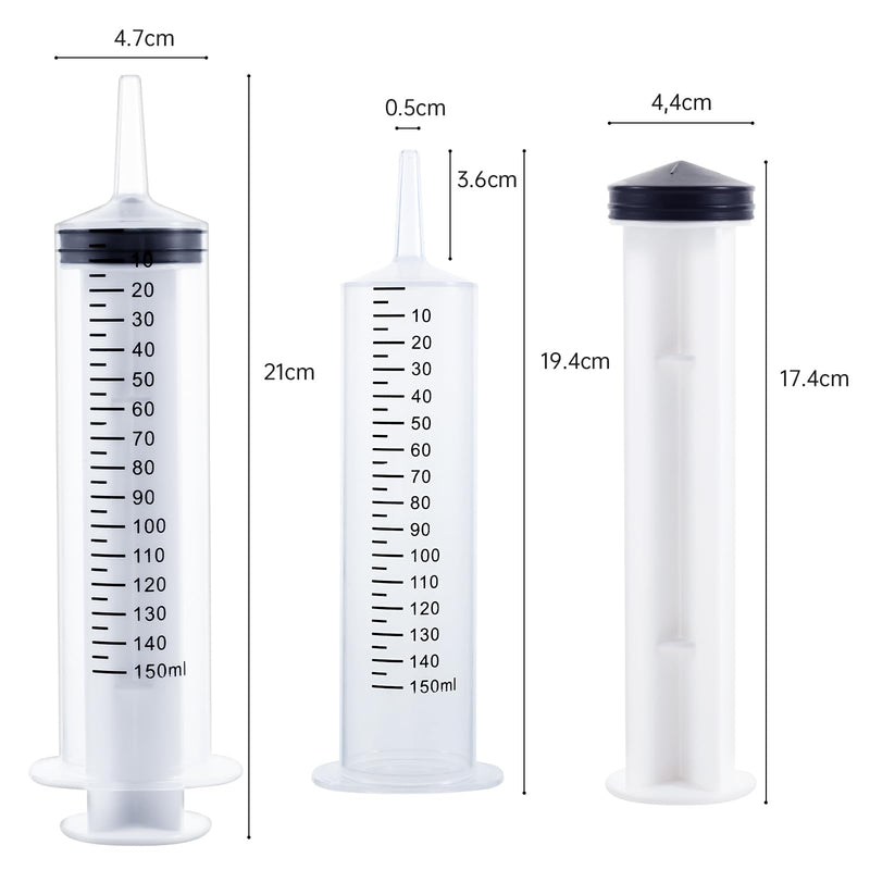 5Pack 150ml and 3Pack 100ml Large Syringes Catheter Tip With Cap Individual Sealed for Scientific Labs, Dispensing, Measuring, Watering, Refilling, Multiple Uses 150ml-5Pack + 100ml-3Pack