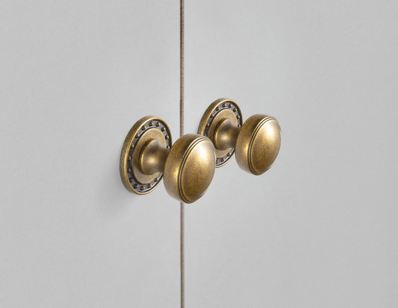Goo-Ki 6 Pack Antique Brass Cabinet Knobs with Backplate Zinc Alloy Hardware - Vintage Brass Drawer Knob Single Hole Kitchen Cabinet Pulls with Spacer/Backboard G018Y