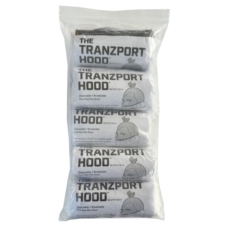 Rescue Essentials Tranzport Hood Restraint Spit Barrier, 5 Pack | Full Visibility Design, Lock Tab, Elastic Neckband, For Law Enforcement EMS Tactical Operations
