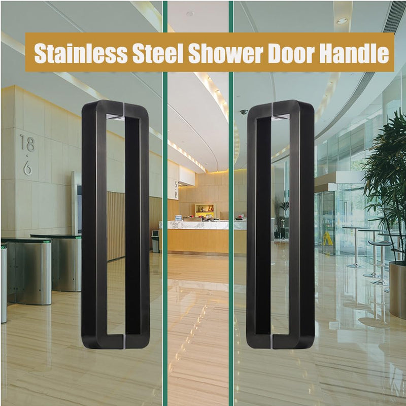 Shower Door Handle 200mm (8 inch) Hole to Hole, Push Pull Door Handle Stainless Steel, Sliding Barn Door Handle for Bathroom Glass Doors, Black, Heavy Duty Swing Door Handle 8 Inch