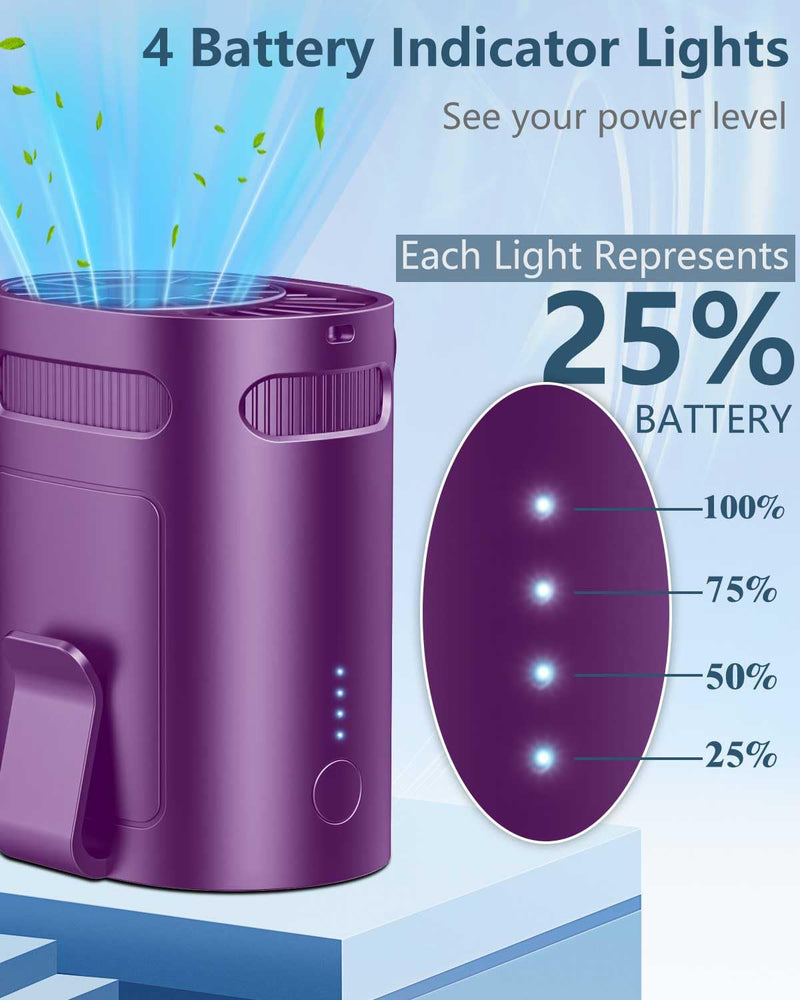 Portable Fan Rechargeable Waistband-Compact Lightweight Waist Fan Clip On Undershirt Pant Belt Pocket,Purple Noiseless Personal Cooling Fans Hangs for Your Neck,Waist Band Body AC for Woman Man Kid Dark Purple