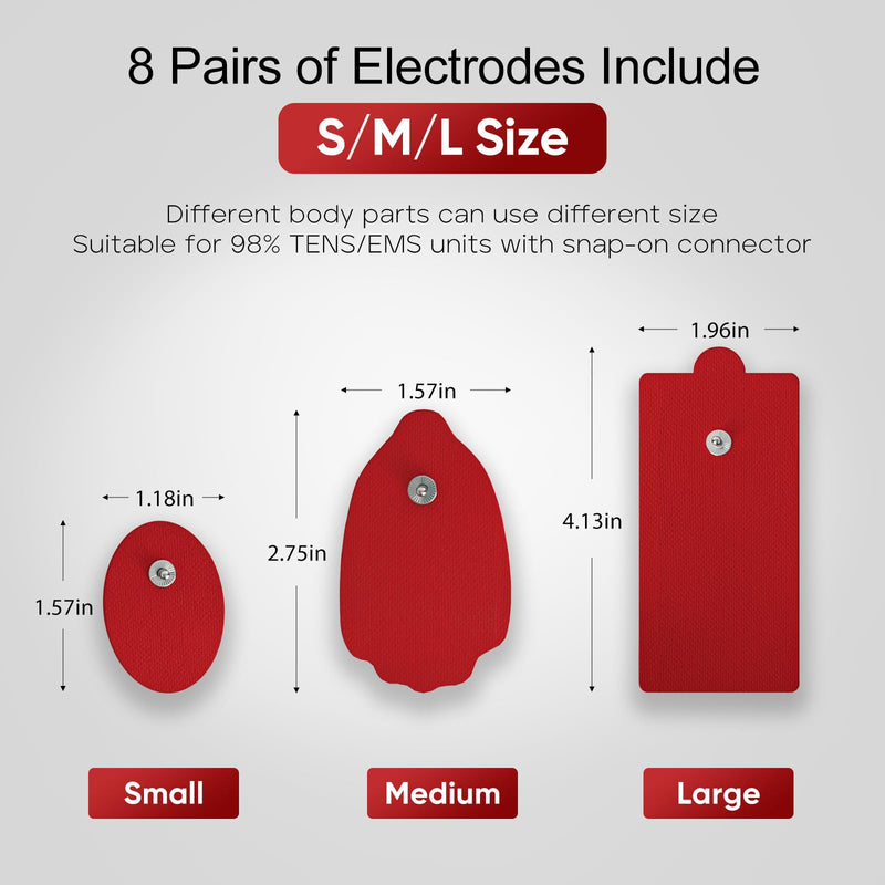 TENS Unit Replacement Pads with Pad Holder, Reusable More Than 35 Times, Snap Electrode Pads SM Electrodes for Tens Unit with Standard 3.5mm Snap-on Connector (16PCS)