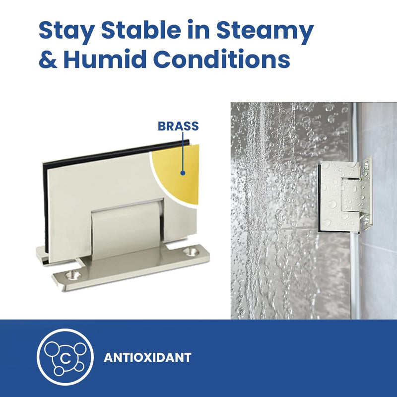 Glass Shower Door Hinges – Frameless Heavy Duty 90 Degree Wall to Glass Replacement Hinge with Mounting Hardware – Bathroom Accessories (Squared, Brushed Nickel)