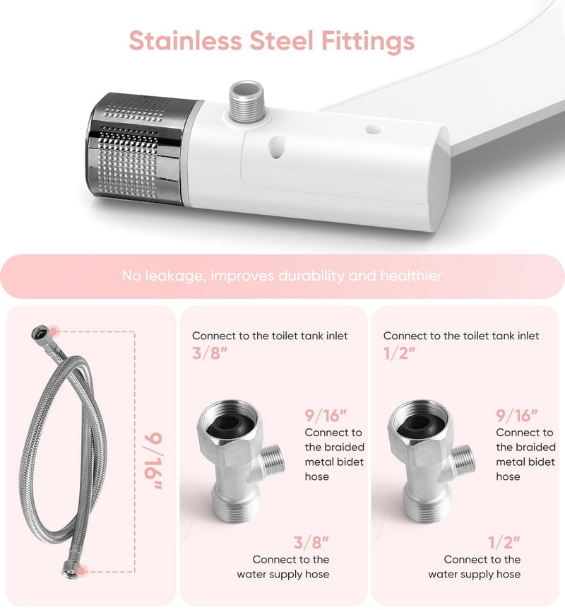 Ultra-Slim Bidet Attachment, Posterior&Feminine Wash-(Retractable Dual Nozzles), Non-Electric Bidet Attachment for Toilet Seat, Adjustable Fresh Cold Water Pressure, Stainless Steel Inlet (DarkGray) DarkGray