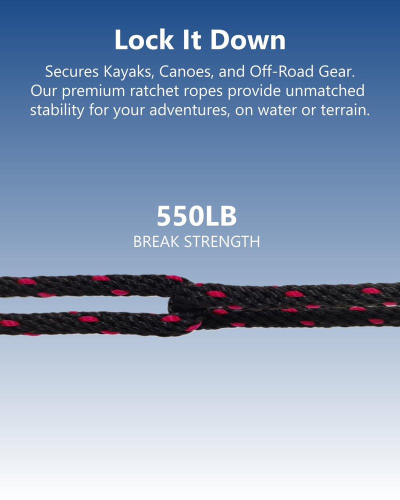 1/4" Tie Down Ratchet Straps: 4 Pack of Heavy Duty Kayak Storage Hangers - Ratcheting Cargo Straps for Various Hanging and Strapping 1/4" 4-Pack