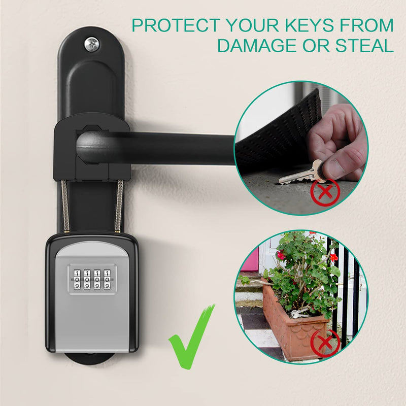 ORIA Key Lock Box, Resettable Key Storage Lock Box with Removable Buckle, Key Safe Lock Box Waterproof with 4 Digit Combination, 5 Keys Capacity for Home, Indoor, Outdoor, Lever Handles