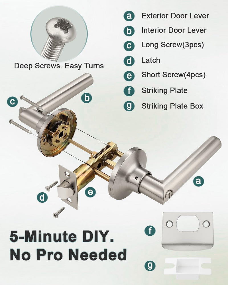 GOBEKOR Brushed Nickel Door Handles Privacy Door Levers with Lock,Heavy Duty Interior Door Handles for Bedroom and Bathroom,Sleek Round Door Lever Satin Nickel with No Key Privacy Door Handle 1
