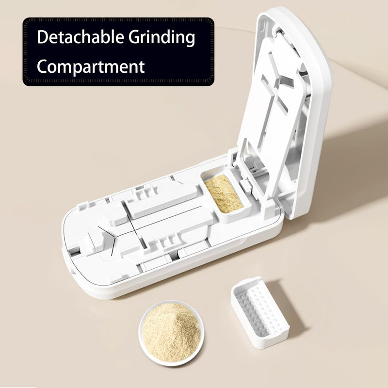 Portable Dual-Blade Pill Cutter and Crusher, Precision Half, Third and Fourth Tablet Splitter with Silicone Grip and Safety Lock for Small, Tiny or Large Pills, Upgraded Version