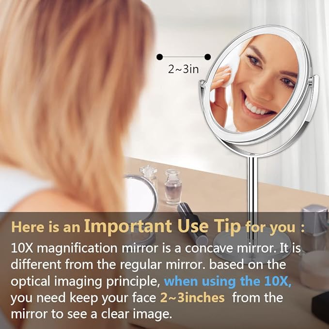 Cheftick Double Sided 1x & 10x Magnifying Makeup Mirror Tabletop Magnifying Vanity Mirror 360 Degree Rotation for Bathroom or Bedroom Transparent - NewNest Australia