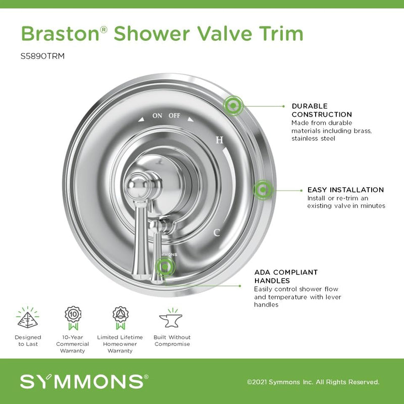 Symmons Braston Wall Mounted Shower Valve Trim Polished Chrome