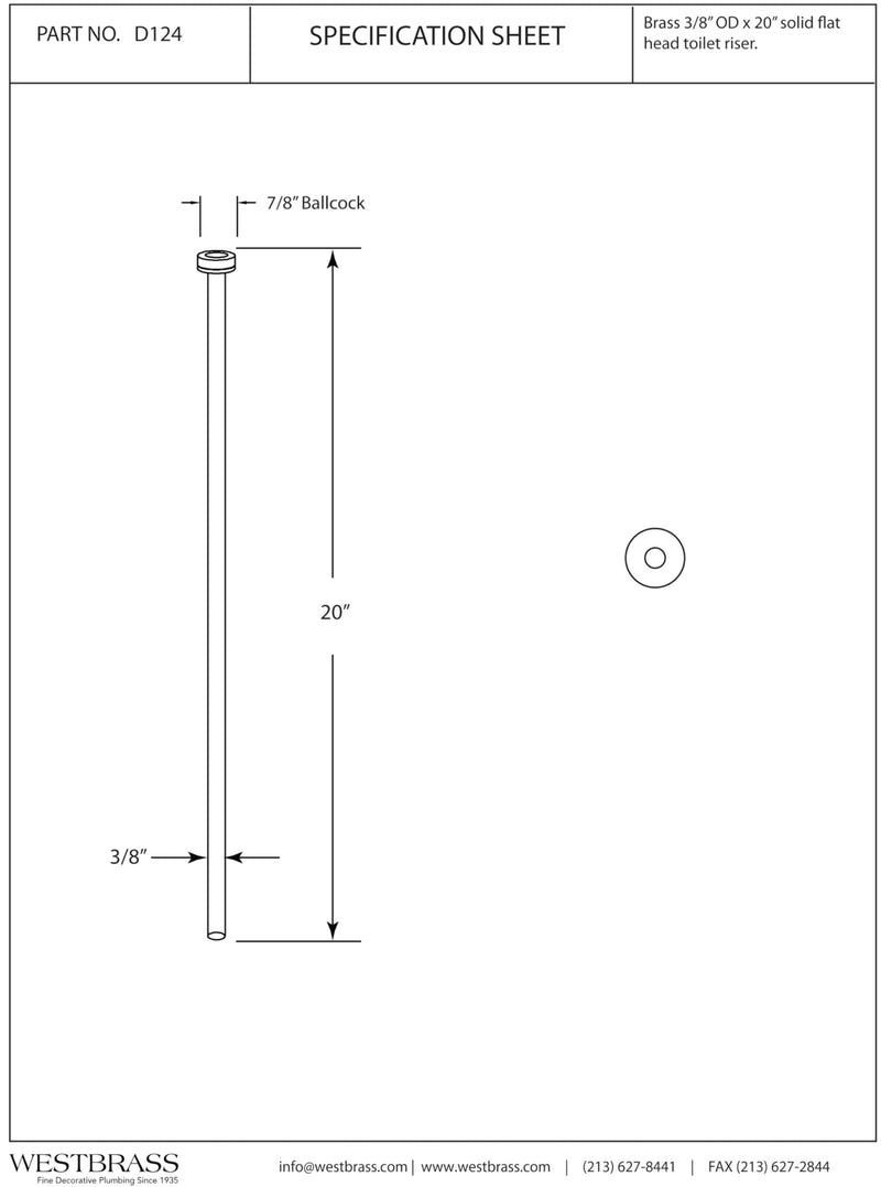 Westbrass D124-2-01 3/8" x 20" Brass Flat Head Toilet Riser Supply Line, Polished Brass (2-Pack) 2 Pack