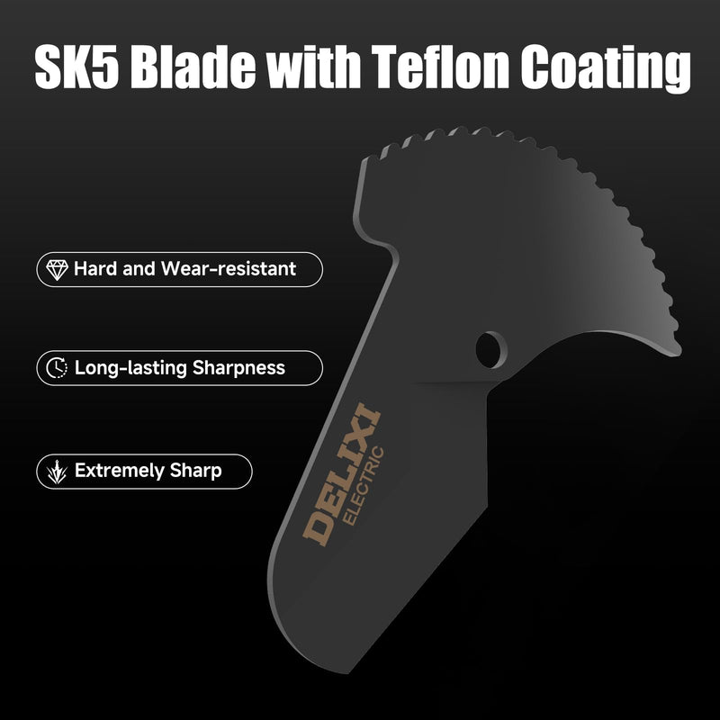 DELIXI PVC Pipe Cutter, 2-1/2" (63mm) Pipe Cutter with SK5 Blade, Aluminum Alloy Heavy-Duty Ratcheting Pipe Cutter Tool for PVC Pipe, PPR, PEX, Plastic Hoses & Plumbing Pipes