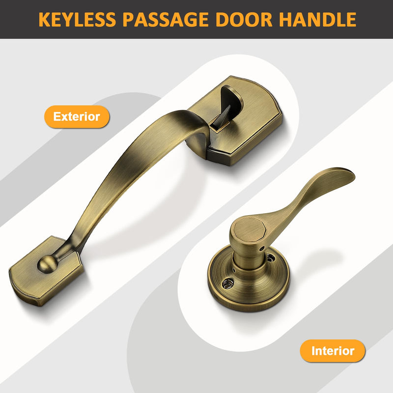 Probrico Antique Brass Lower Half Front Entry Handleset, Heavy Duty Entry Door Handle with Interior Reversible Handed Lever, Lock Grip Handle with Wave Lever Keyless Door Locks, 1Pack 1