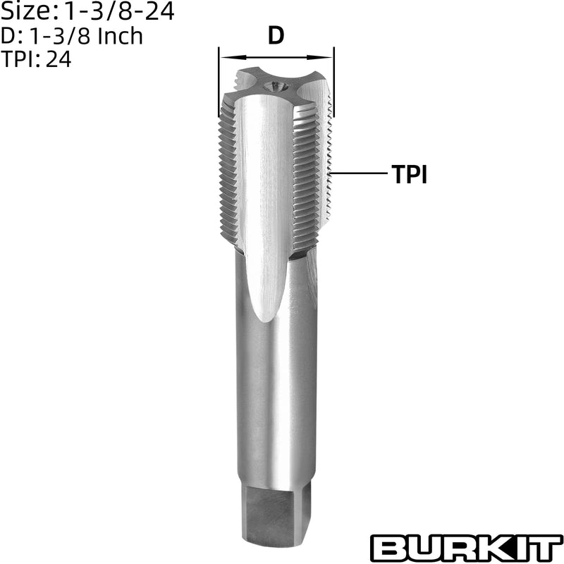 Burkit 1-3/8"-24 UNS Thread Tap Right Hand, HSS 1-3/8 x 24 UNS Straight Fluted Machine Tap