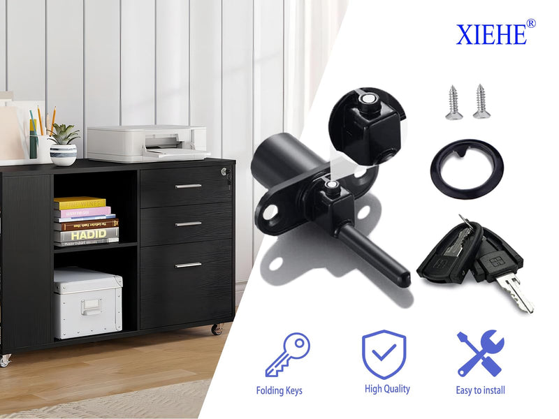 288 Zinc Alloy Desk Locks for Drawers with Key, Filing Cabinet Lock Replacement for Wardrobe Furniture Locker Showcase with 2 Key, Child Locks for Cabinets 2pack 16mm (Black) Black 288-16-2pack