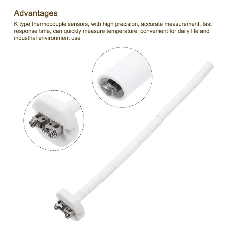 MECCANIXITY 2Pcs 12" K Type Ceramic Kiln Furnace Probe Thermocouple Sensor for Muffle Furnace Oven, High Temperature 0 to 1100°C 3x300mm White