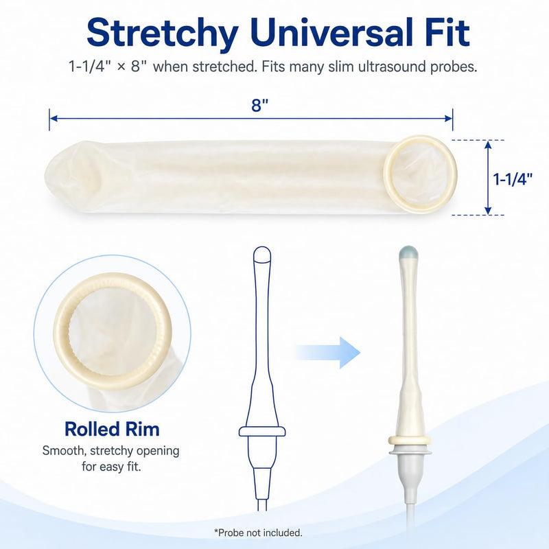 Ultrasound Probe Cover 1-1/4" × 8" inches, Latex, Rolled - Pack of 20 (Individually Sealed Packaging) 20-Pack