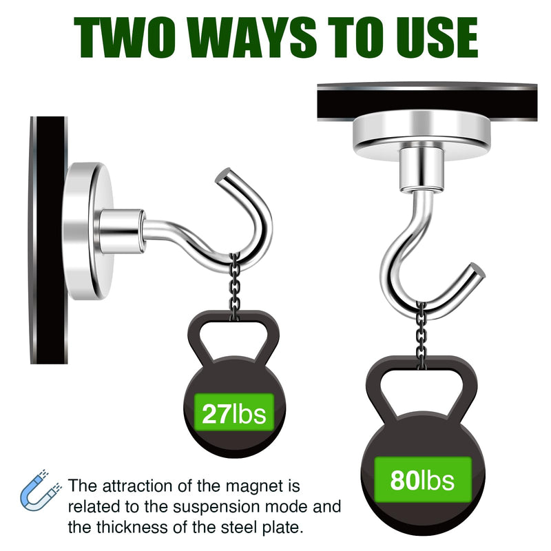 MIKEDE 12 Pack Magnetic Hooks Heavy Duty, 80lbs Strong Magnets with Metal Hooks for Cruise Cabins, Industrial Strength Magnets Hooks Perfect for Hanging on Cruise Ships, Refrigerator 80lbs Magnetic Hooks