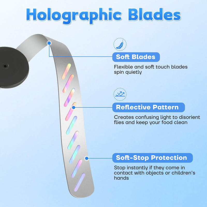 Fly Fans for Tables, Bug Fans with Holographic Blades 4 Pack Black
