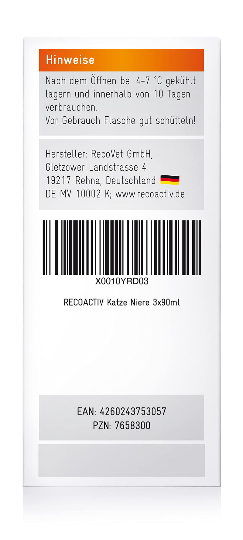 RECOACTIV kidney tonic for cats, for signs of kidney dysfunction, in convalescence and for prophylaxis. High-quality protein, appetite-stimulating supplementary feed 3 x 90 ml 3 x 90ml - PawsPlanet Australia