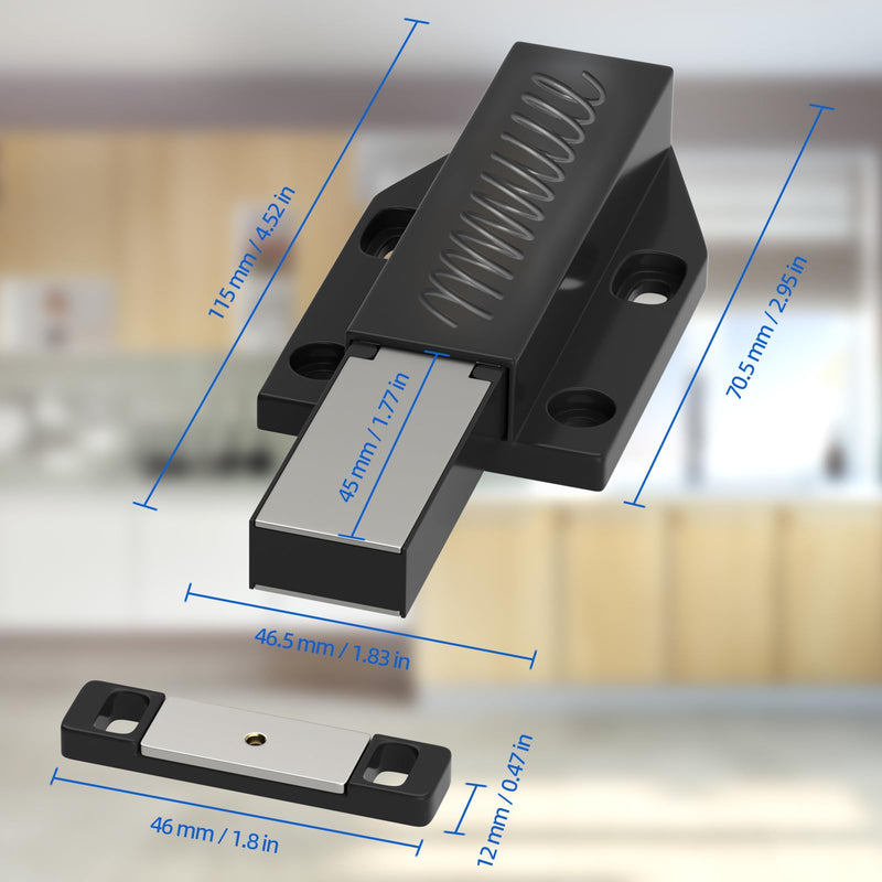 Touch Latch Jiayi Heavy Duty Push Open Cabinet Hardware Magnetic Push Spring Latch for Large Door Release Latch Pop up Hidden Door Catch Cabinet Magnets Push Close for Cupboard Drawer (Black, 2 Pack) Black