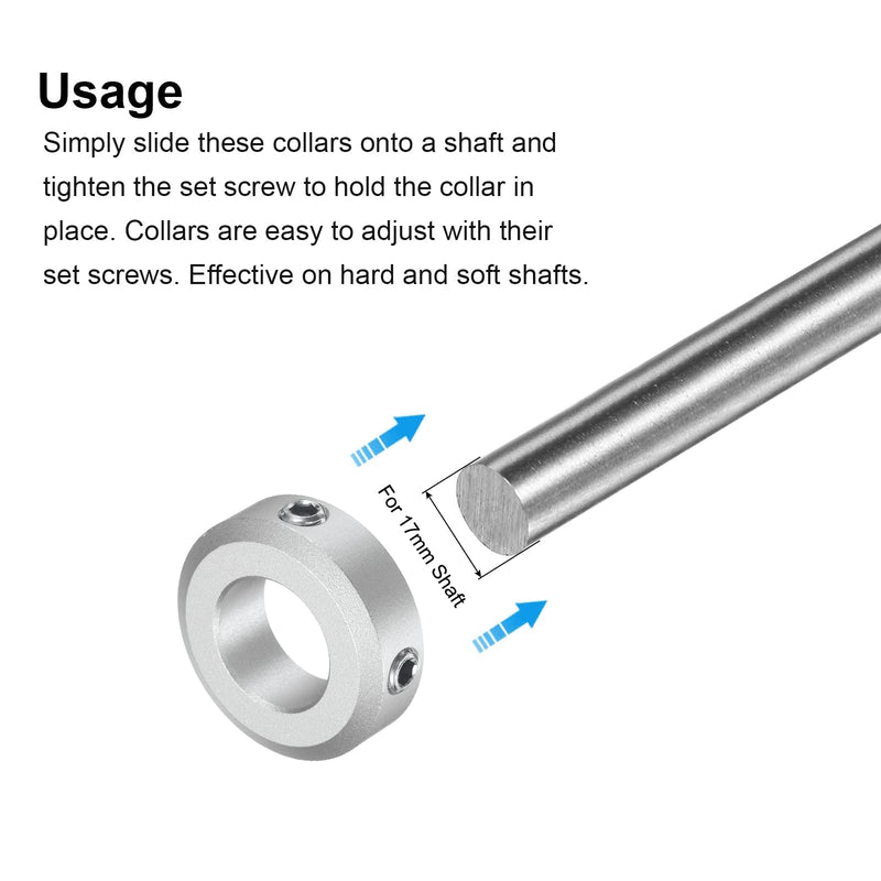 uxcell Set Screw Shaft Collar for 17mm Shaft, 4pcs Clamping Collars 32mm OD, 10mm Thickness, Aluminum Alloy Clamp-On Collar with M6 Set Screws and a Wrench