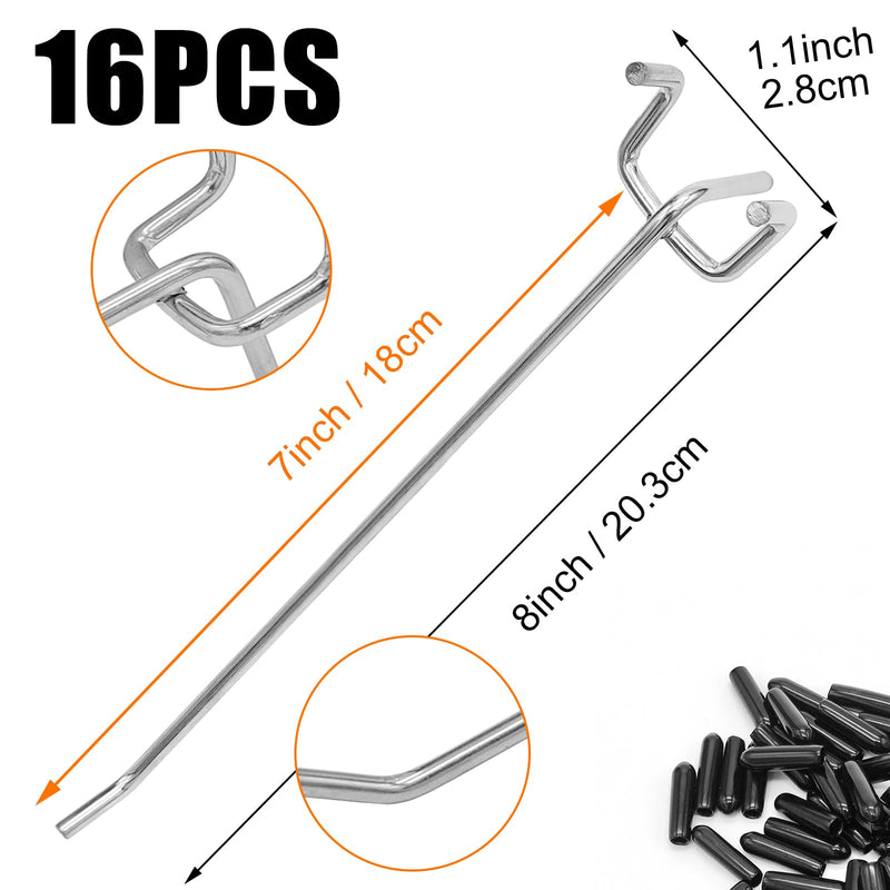 Pegboard Hooks Pegboard Accessories,8 inch,Pegboard Organizer Kit for Garage Organization,Tool Storage,16 Pack 8inch